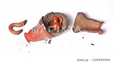 Old brown pottery, isolated on white 109889960