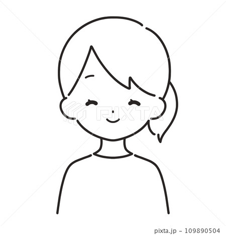 モノクロ｜笑顔の女性イラスト｜私服 109890504