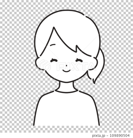 モノクロ｜笑顔の女性イラスト｜私服 109890504