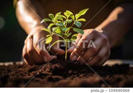hands of a person planting a plant 109890866