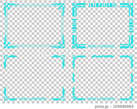 Cyberpunk pixel art frame set of 4 horizontal position blue 109890868