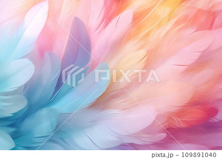 Colorful feathers background, soft pastel colors, soft focus. 109891040
