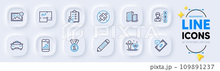 Pencil, Opinion and Floor plan line icons for web app. Pack of No puzzle, Accepted payment, Checklist pictogram icons. Winner cup, Buildings, Graph phone signs. Best rank, Taxi, Remove image. Vector 109891237