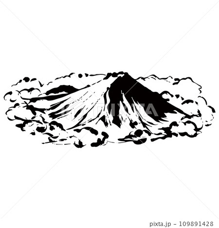 山の墨絵風イラスト　ベクター 109891428