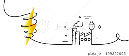 Factory line icon. Continuous one line with curl. Industry energy sign. Manufacture electric power symbol. Factory single outline ribbon. Loop curve with energy. Vector 109892096