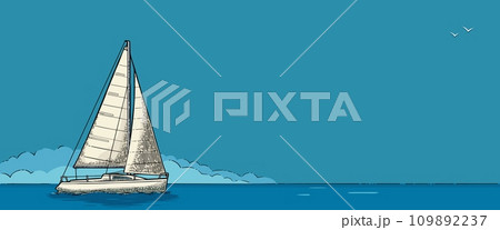 Sailing yacht. Sailboat. Vector drawn flat illustration for yacht club Sailing yacht. Sailboat. Vector drawn flat illustration for yacht club 109892237