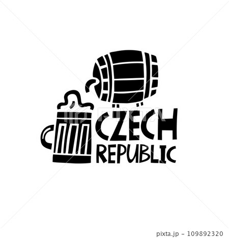 Vector Hand Drawn Czech Republic Label. Travel Europe Illustration. Hand Written Lettering Illustration. Czech Symbol Logo Vector Hand Drawn Czech Republic Label. Travel Europe Illustration. Hand Written Lettering Illustration. Czech Symbol Logo 109892320