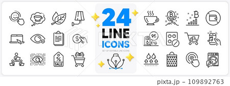 Icons set of Internet shopping, Portable computer and Waterproof line icons pack for app with Bitcoin graph, Teamwork, Music phone thin outline icon. Bitcoin project, Wallet. Vector Icons set of Internet shopping, Portable computer and Waterproof line icons pack for app with Bitcoin graph, Teamwork, Music phone thin outline icon. Bitcoin project, Wallet. Vector 109892763