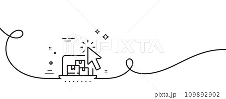 Online storage line icon. Continuous one line with curl. Internet delivery sign. Mobile device service symbol. Online storage single outline ribbon. Loop curve pattern. Vector Online storage line icon. Continuous one line with curl. Internet delivery sign. Mobile device service symbol. Online storage single outline ribbon. Loop curve pattern. Vector 109892902