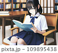 図書館で本を読む女子高生 109895438