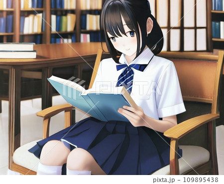 図書館で本を読む女子高生 109895438