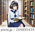 図書館で本を読む女子高生 109895439