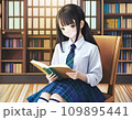 図書館で本を読む女子高生 109895441