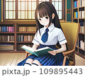 図書館で本を読む女子高生 109895443