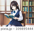 図書館で本を読む女子高生 109895444