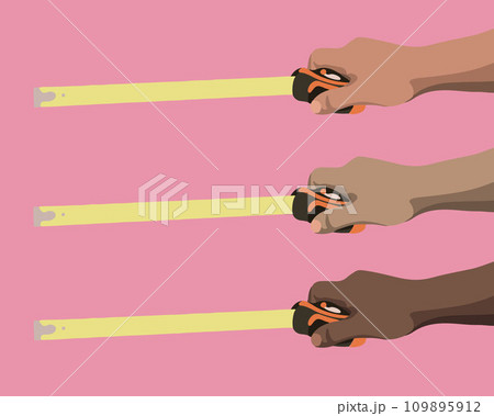 Vector isolated illustration of a set of hands holding a tape measure. Vector isolated illustration of a set of hands holding a tape measure. 109895912