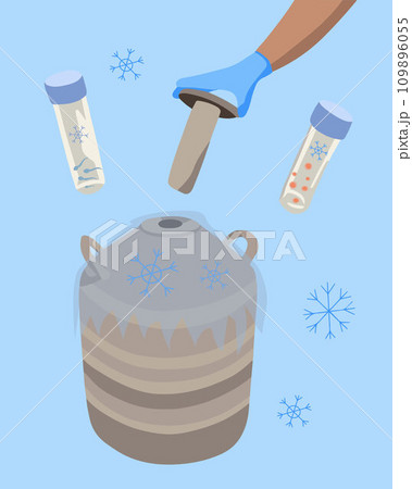 Vector isolated illustration of sperm and egg freezing. Cryo bank. Artificial insemination. Vector isolated illustration of sperm and egg freezing. Cryo bank. Artificial insemination. 109896055
