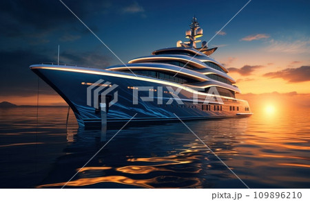 luxury yacht at sunset, 109896210