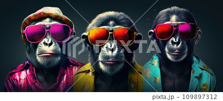 three monkeys wearing sunglasses 109897312