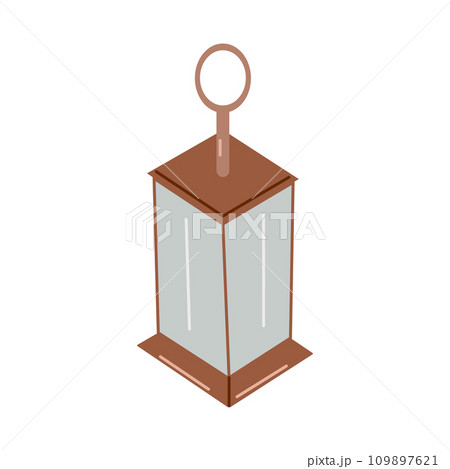 Vintage portable lantern is a beautiful hand lamp. Transparent glass. Interior decoration, festive design. Vector flat illustration... Vintage portable lantern is a beautiful hand lamp. Transparent glass. Interior decoration, festive design. Vector flat illustration... 109897621