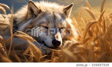 Slumber in Gold: Wolf Napping Amid Wheat Slumber in Gold: Wolf Napping Amid Wheat 109897936