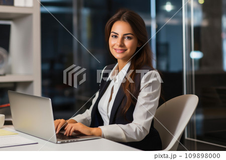 Smiling Businesswoman at Workplace 109898000
