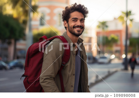 Smiling Hispanic Traveler in Urban Setting Smiling Hispanic Traveler in Urban Setting 109898008