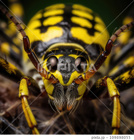 AI-generated content. Extreme macro close up of the beautiful yellow spider 109898055