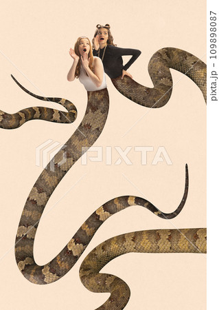 Contemporary art collage. against peach color background. 109898087