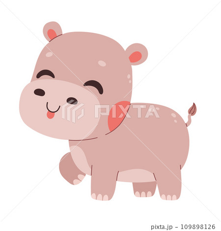 Cute cartoon hippo vector childish vector illustration in flat style. For poster, greeting card and baby design. 109898126