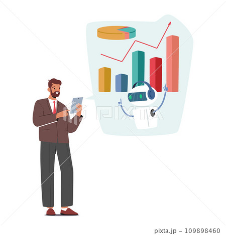Focused Businessman Utilizes An Artificial Intelligence Assistant To Analyze Data Charts, Blending Human Insight 109898460
