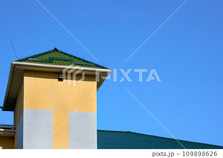 Turret on the roof for communications and ventilation,covered a tin profile 109898626