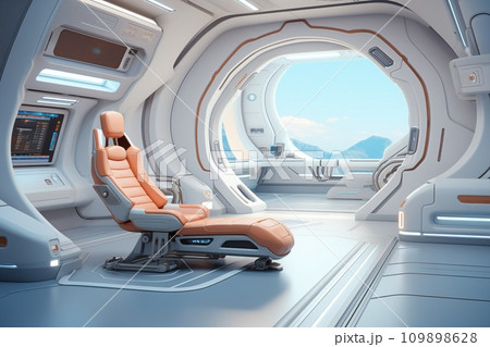 3D Futuristic spaceship interior by Generative AI 109898628