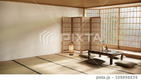 low table and pillow on minimal room japan style. 109898839