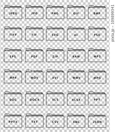 ファイル拡張子 アイコンセット 30種（線画） 109899341