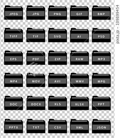 File extension icon set 30 types (black) 109899454