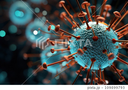 biological virus in a artificial cell model with metal details biological virus in a artificial cell model with metal details 109899793