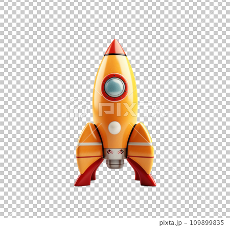 a very small toy space rocket on white background 109899835