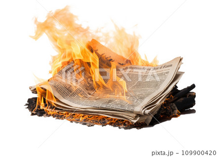 Burning newspaper with flame 109900420