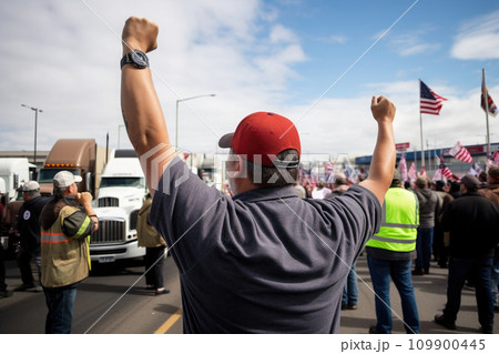 Truck drivers strike at government border 109900445