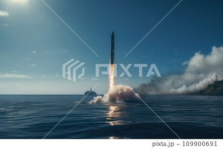 a cruise missile launches into the water 109900691