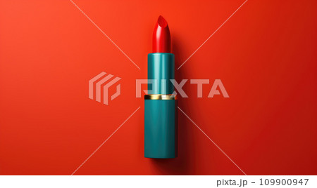 Close-up of red lipstick on a beige background 109900947