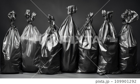 Black garbage bags stack or waste plastic bags isolated on white background, environment concept Black garbage bags stack or waste plastic bags isolated on white background, environment concept 109901292