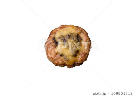 Delicious baked meat boats with mushrooms, cheese, salt and spices 109901518