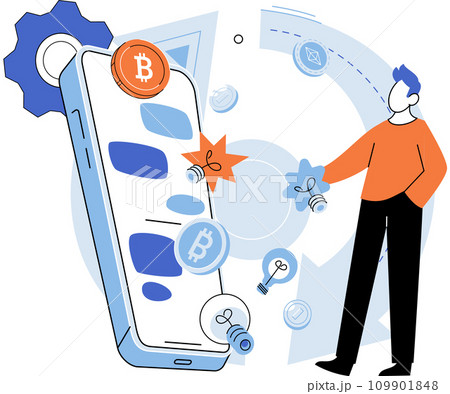 Bitcoin vector illustration. The economy is undergoing transformation with integration financial technology and cryptocurrencies Financial institutions are actively exploring potential virtual 109901848
