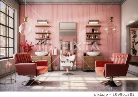 a salon room with pink furniture and chairs 109901883