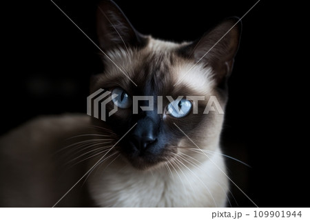 AI-generated content. Portrait of a cute cat looking away. Siamese cat breed 109901944