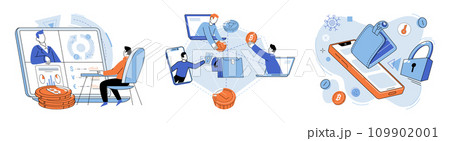 Crypto exchange vector illustration. NFTs have opened up opportunities for artists and content creators to monetize their digital works Ethereums smart contract functionality has revolutionized 109902001