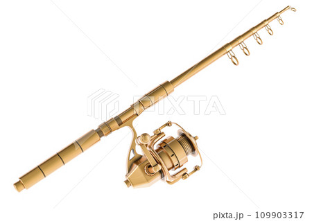 Golden Fishing rod with spinning, 3D rendering - Stock Illustration  [109903317] - PIXTA