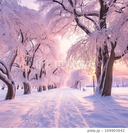 AI-generated content. Beautiful natural landscape of a city park in winte 109903642